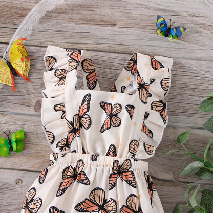 Admiral Beige Butterfly Ruffled Romper | Baby Girl Romper - i-diya