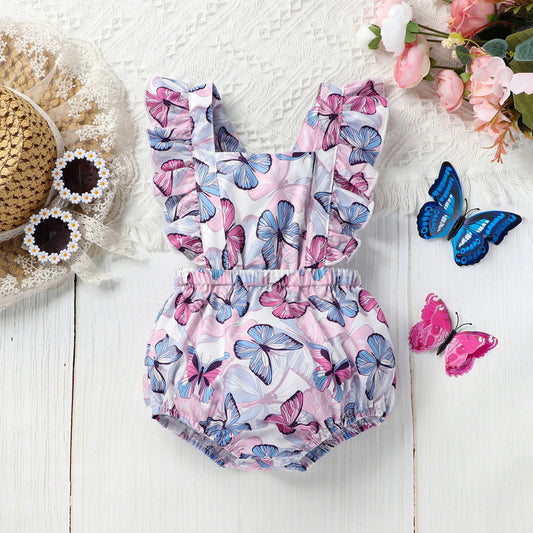 Admiral Lavender Butterfly Ruffled Romper | Baby Girl Romper - i-diya