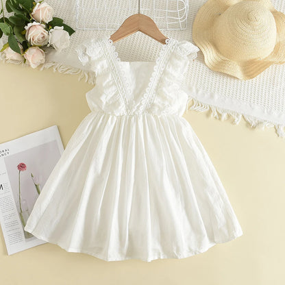 Albinia White Lace Ruffled Trim Dress | Girls Casual Dress - i-diya