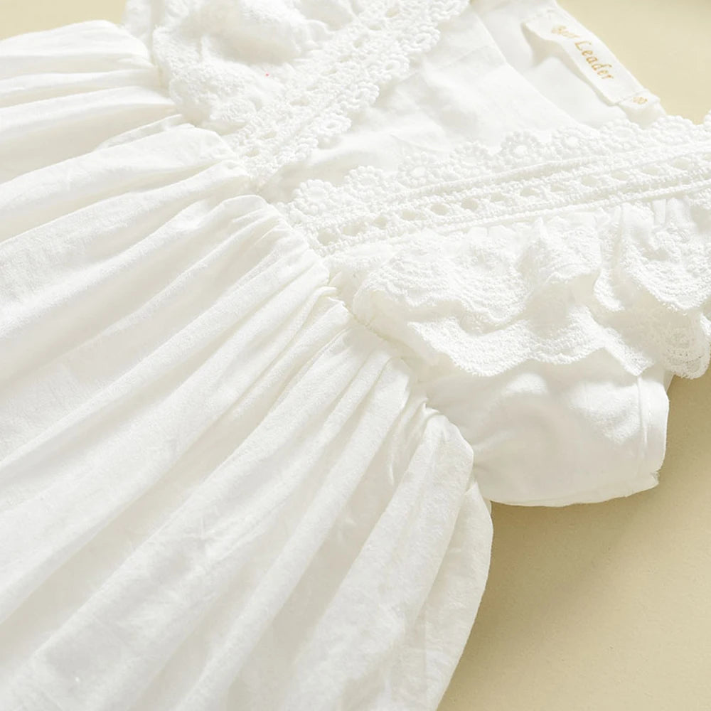 Albinia White Lace Ruffled Trim Dress | Girls Casual Dress - i-diya