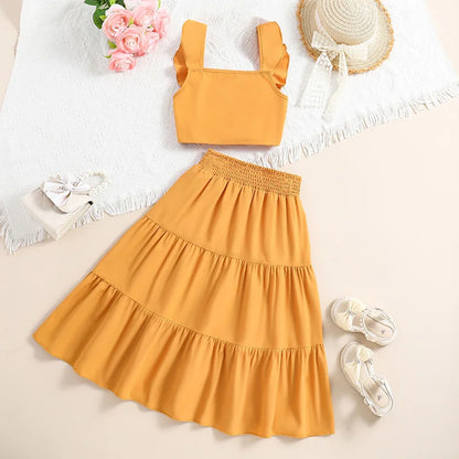 Amber Smocked Top and Tiered Skirt Set | Girls Summer Outfits - i-diya