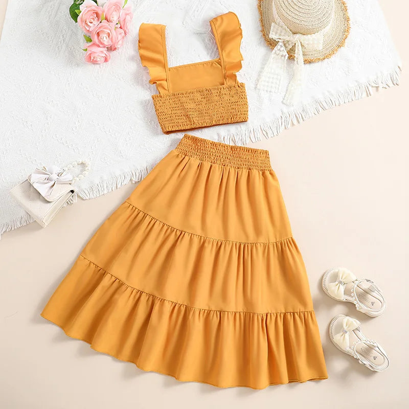 Amber Smocked Top and Tiered Skirt Set | Girls Summer Outfits - i-diya