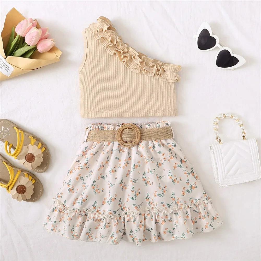 Asymmetrical Top And Floral Skirt Set | Girls Outfit Set - i-diya