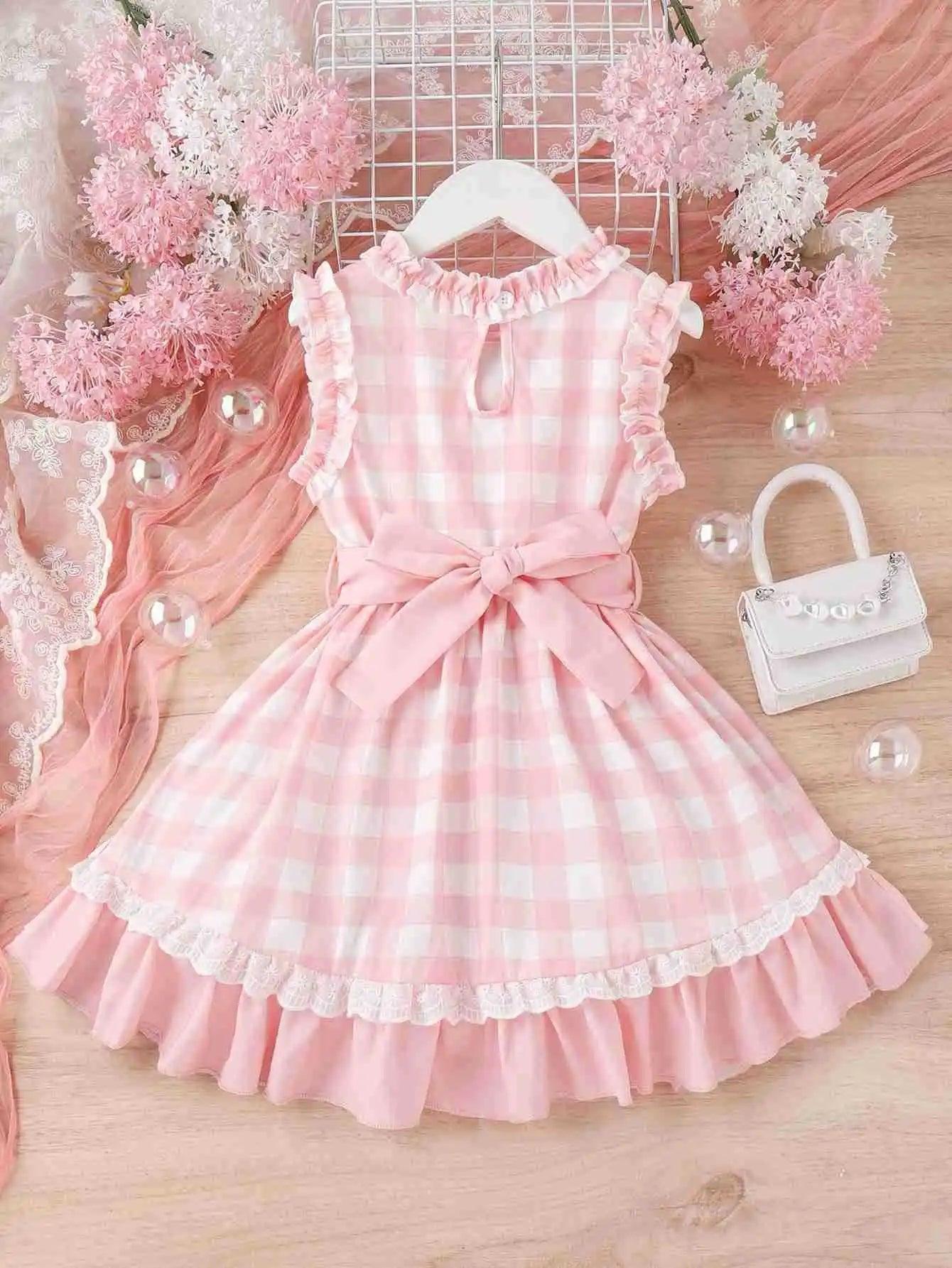 Baby Pink Ruffled Gingham Dress | Girls Summer Dresses - i-diya