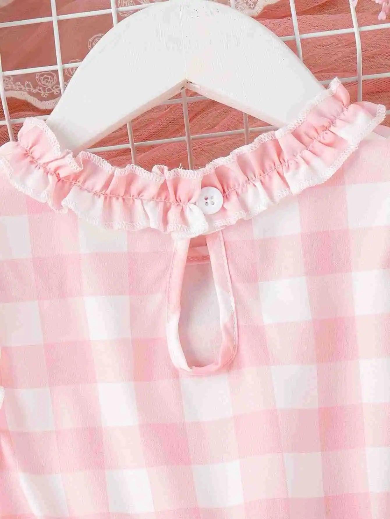 Baby Pink Ruffled Gingham Dress | Girls Summer Dresses - i-diya