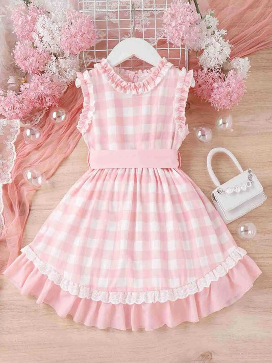 Baby Pink Ruffled Gingham Dress | Girls Summer Dresses - i-diya