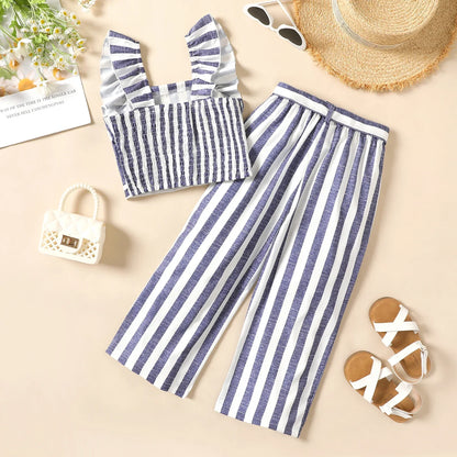 Bar Code Striped Tank Top Pants Set | Girls Spring Casual Set - i-diya