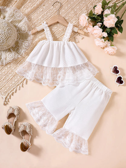 Blanche White Lace Pants Set | Girls Spring Casual Set - i-diya