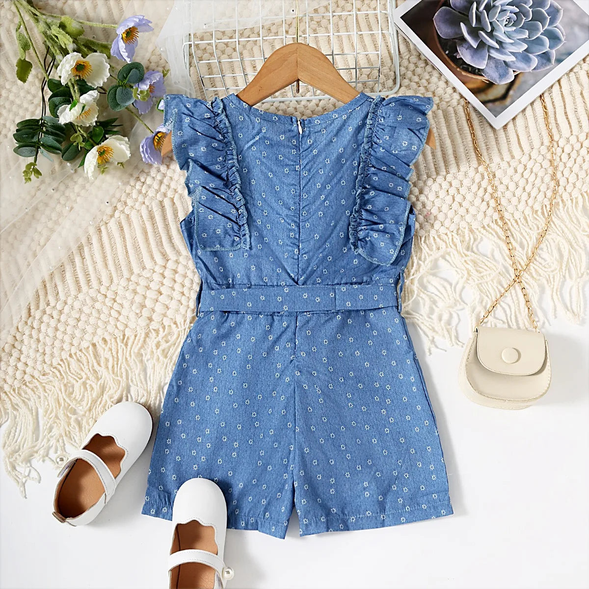 Caeso Blue Floral Romper | Girls Romper Jumpsuit - i-diya