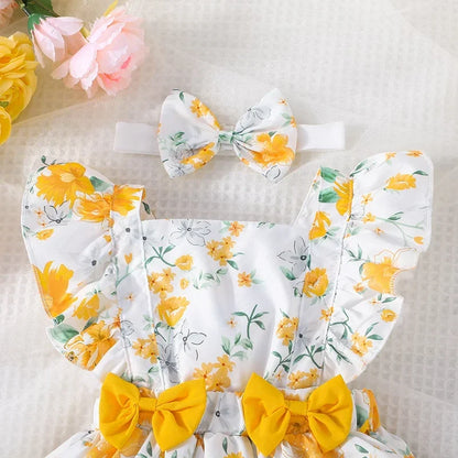 Cassia Yellow Floral Baby Dress | Baby Girl Romper - i-diya