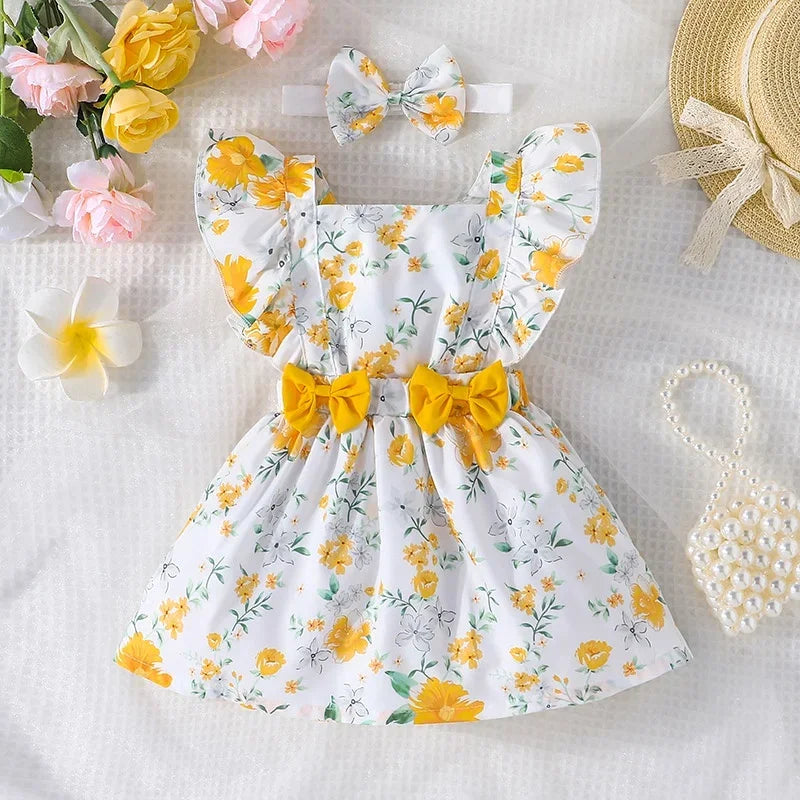 Cassia Yellow Floral Baby Dress | Baby Girl Romper - i-diya