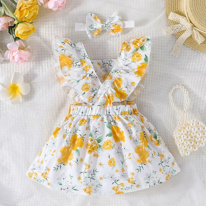 Cassia Yellow Floral Baby Dress | Baby Girl Romper - i-diya