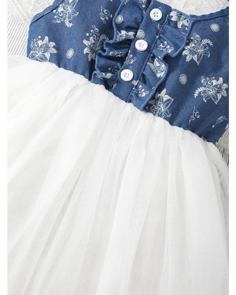 Chambray Ruffled Tulle Dress | Baby Girl Dresses - i-diya