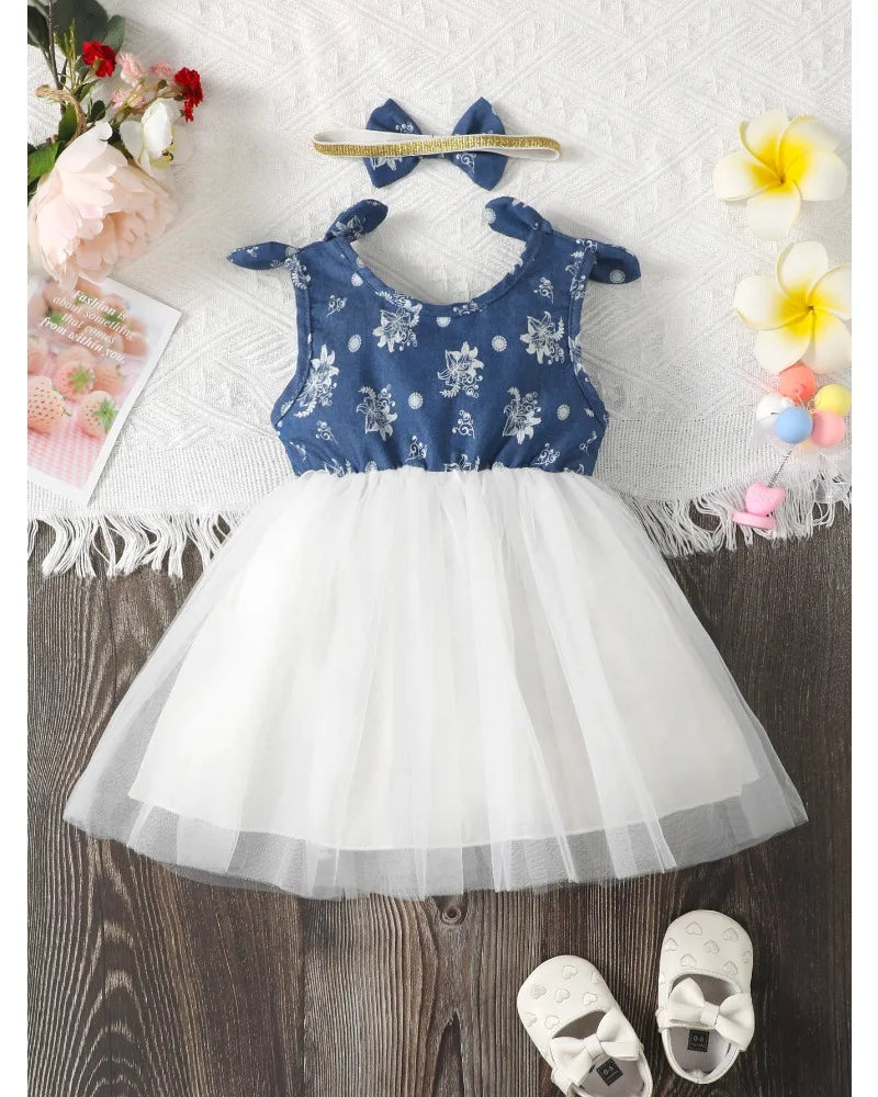 Chambray Ruffled Tulle Dress | Baby Girl Dresses - i-diya