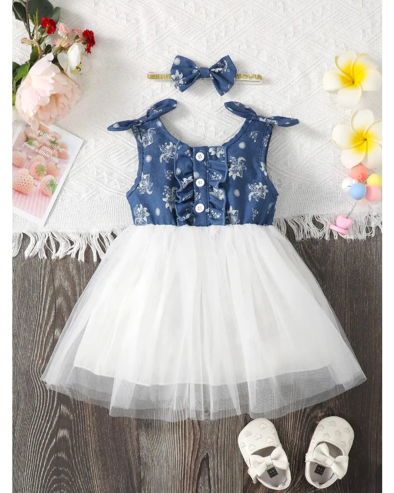 Chambray Ruffled Tulle Dress | Baby Girl Dresses - i-diya