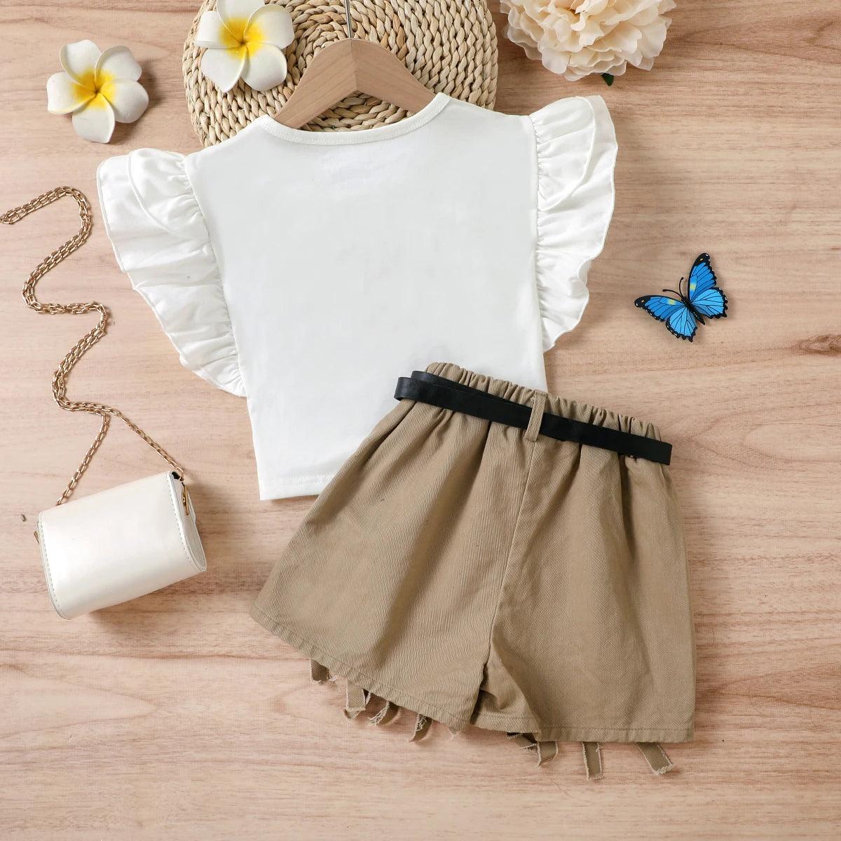 Compassionate Tee and Fringe Belted Shorts Set | Girls Outfit Set - i-diya