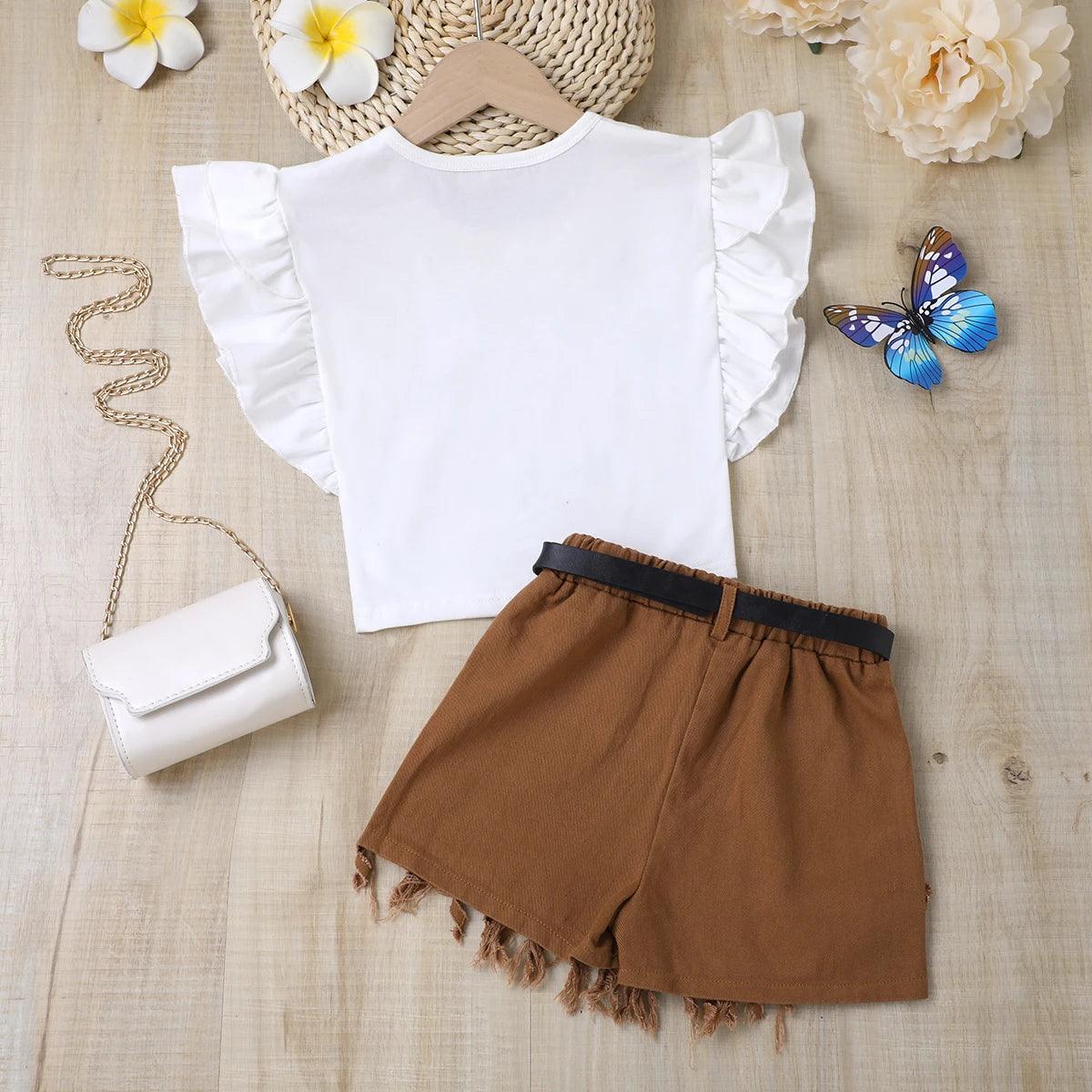 Compassionate Tee and Fringe Belted Shorts Set | Girls Outfit Set - i-diya