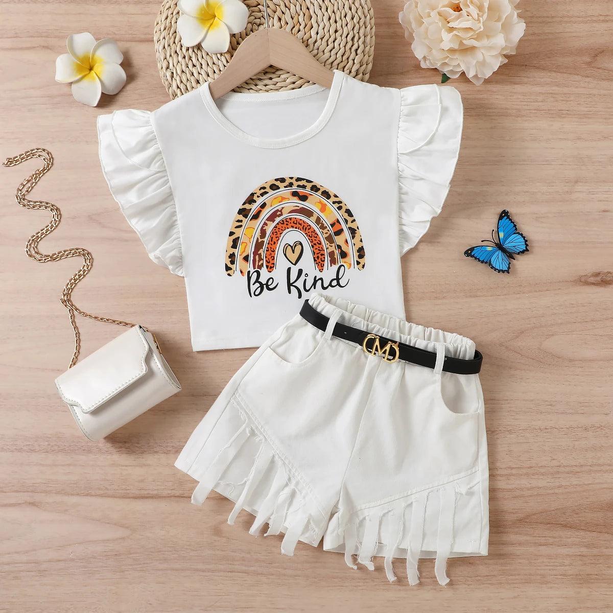 Compassionate Tee and Fringe Belted Shorts Set | Girls Outfit Set - i-diya