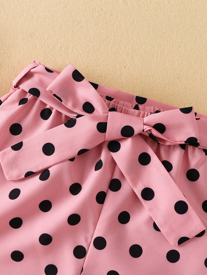 Dancing Doll Polka Dot Paper Bag Shorts Set | Girls Spring Casual Set - i-diya