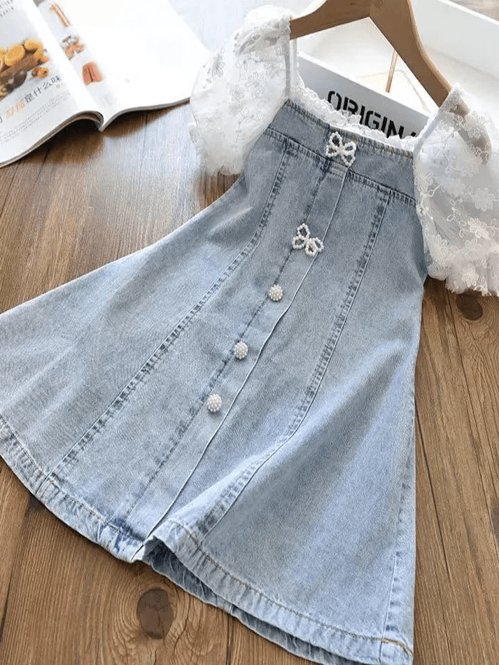 Denim Capped Sleeved Dress | Girls Casual Dress - i-diya