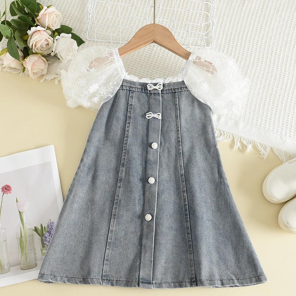 Denim Capped Sleeved Dress | Girls Casual Dress - i-diya