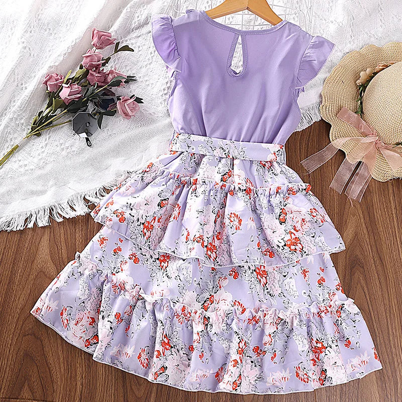 Dwarf Daisy Layered Floral Dress | Girls Spring Casual Dress - i-diya