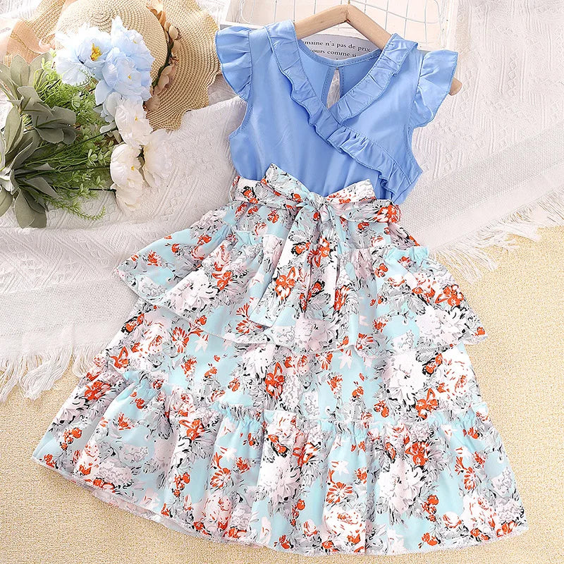 Dwarf Daisy Layered Floral Dress | Girls Spring Casual Dress - i-diya