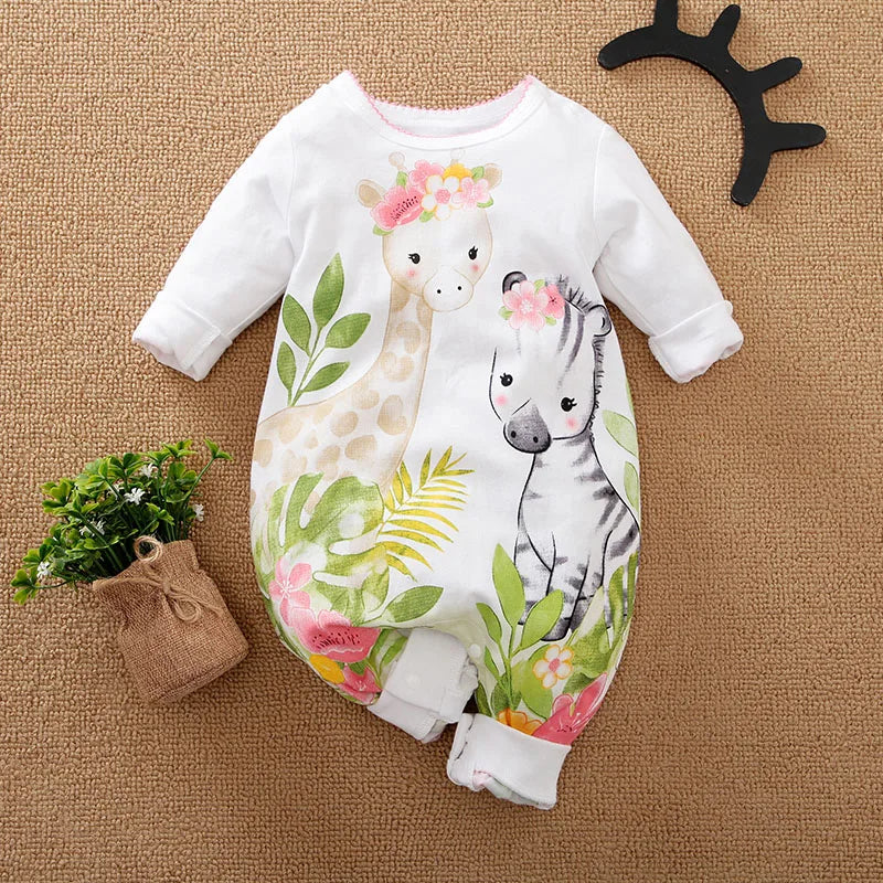 Enchanting Forest Animals Baby Bodysuit | Baby Girl Footies - i-diya