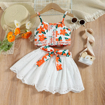 Florescence Eyelet Skirt Set | Girls Outfit Set - i-diya