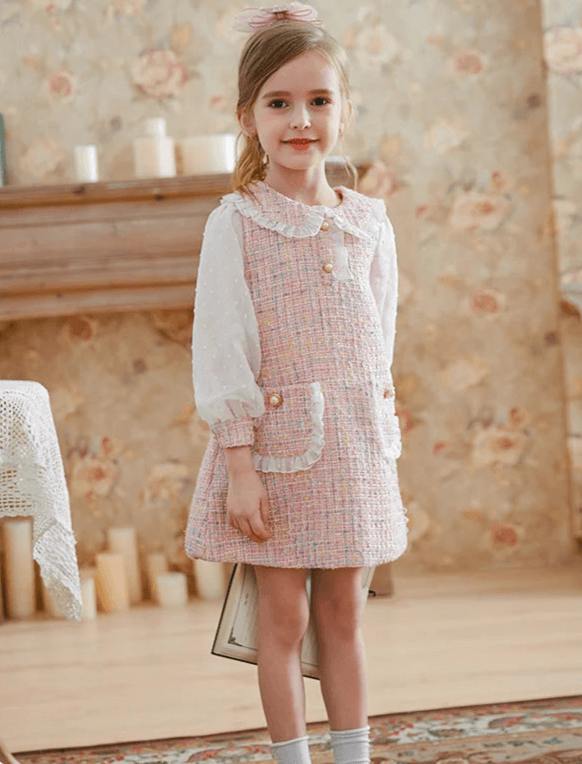 Kamelia Puff Sleeve Tweed Dress | Girls Special Occasion Dresses - i-diya