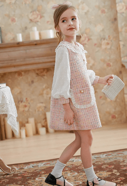 Kamelia Puff Sleeve Tweed Dress | Girls Special Occasion Dresses - i-diya