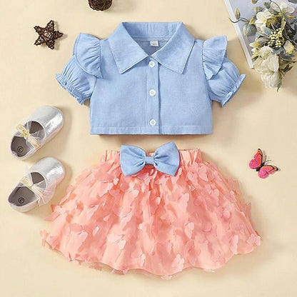 Kimana Butterfly Appliques Skirt Set | Girls Spring Casual Set - i-diya