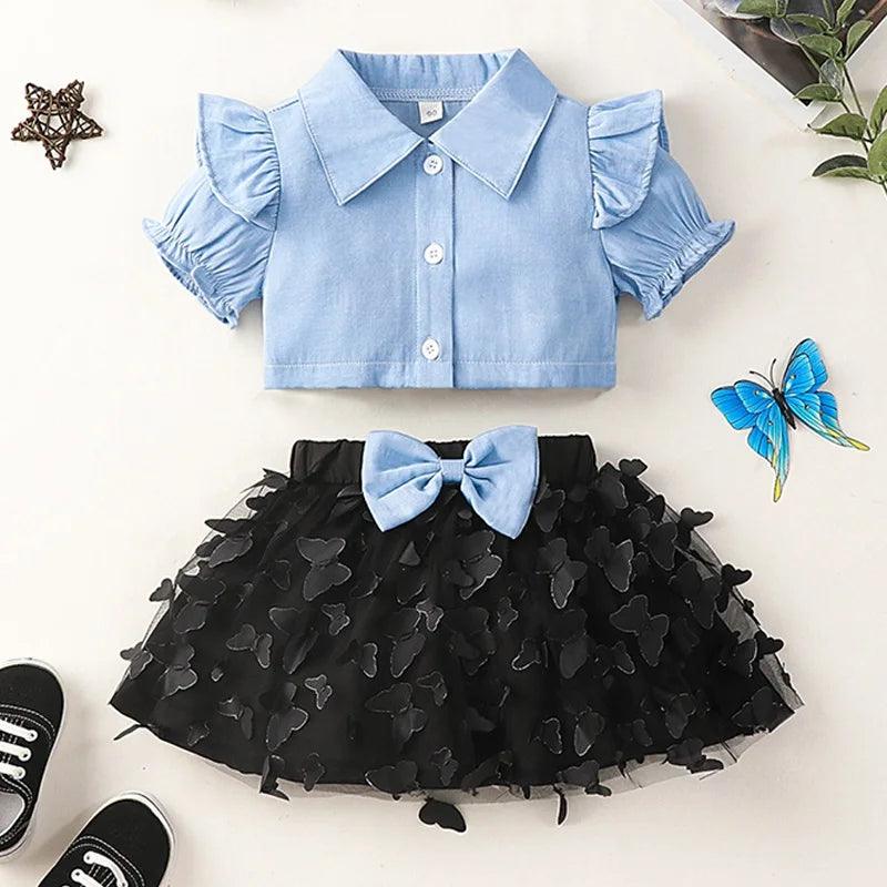 Kimana Butterfly Appliques Skirt Set | Girls Spring Casual Set - i-diya