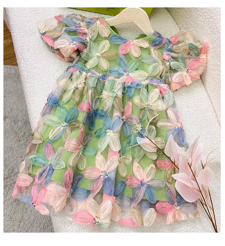 Leilani Bow Puff Sleeve Floral Tulle Dress | Girls Special Occasion Dresses - i-diya