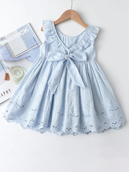 Light Blue Eyelet Ruffle Dress | Girls Summer Dresses - i-diya