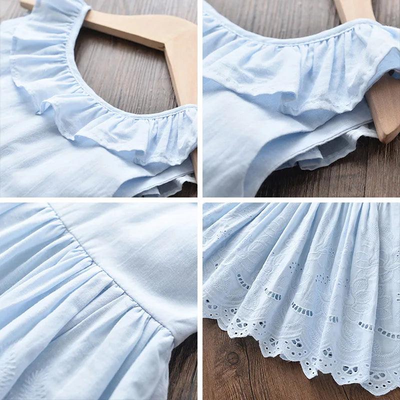 Light Blue Eyelet Ruffle Dress | Girls Summer Dresses - i-diya