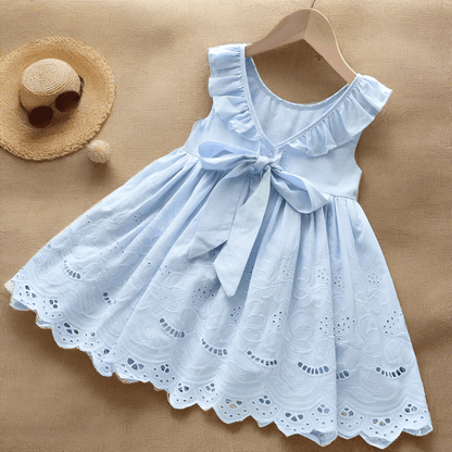 Light Blue Eyelet Ruffle Dress | Girls Summer Dresses - i-diya