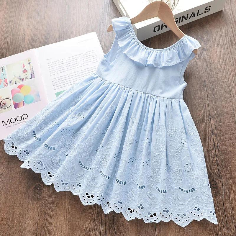 Light Blue Eyelet Ruffle Dress | Girls Summer Dresses - i-diya