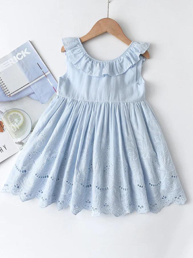 Light Blue Eyelet Ruffle Dress | Girls Summer Dresses - i-diya