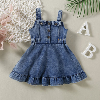 Little Dandy Ruffled Denim Dress | Baby Girl Denim Dress - i-diya