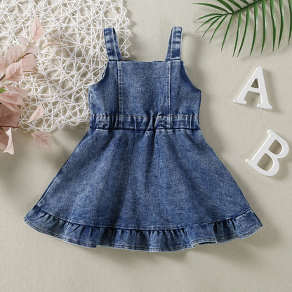 Little Dandy Ruffled Denim Dress | Baby Girl Denim Dress - i-diya