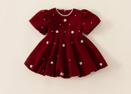 Margaery Velvet Red Pearl Special Occasion Dress | Girls Special Occasion Dresses - i-diya