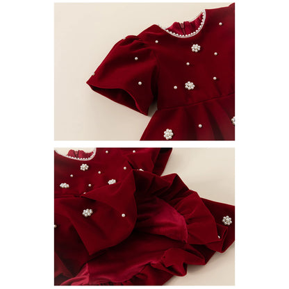 Margaery Velvet Red Pearl Special Occasion Dress | Girls Special Occasion Dresses - i-diya