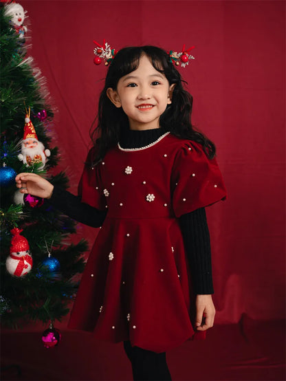 Margaery Velvet Red Pearl Special Occasion Dress | Girls Special Occasion Dresses - i-diya