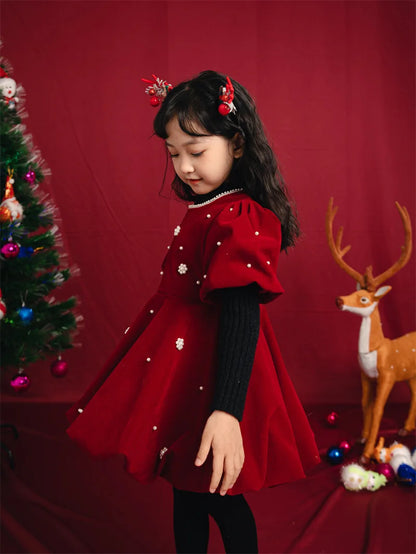 Margaery Velvet Red Pearl Special Occasion Dress | Girls Special Occasion Dresses - i-diya