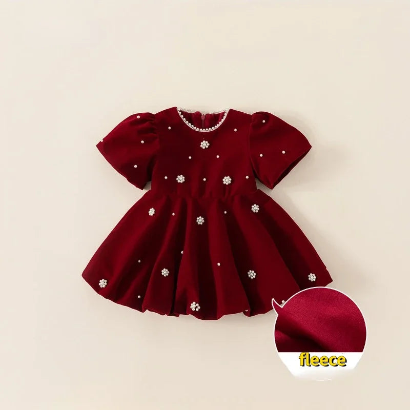 Margaery Velvet Red Pearl Special Occasion Dress | Girls Special Occasion Dresses - i-diya