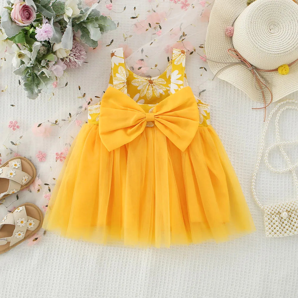 Marguerite Daisy Flower Bow Summer Dress | Baby Girl Summer Dresses - i-diya