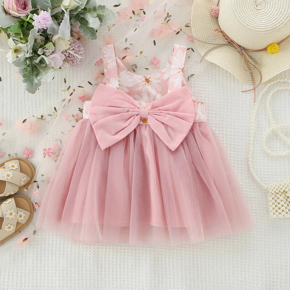 Marguerite Daisy Flower Bow Summer Dress | Baby Girl Summer Dresses - i-diya