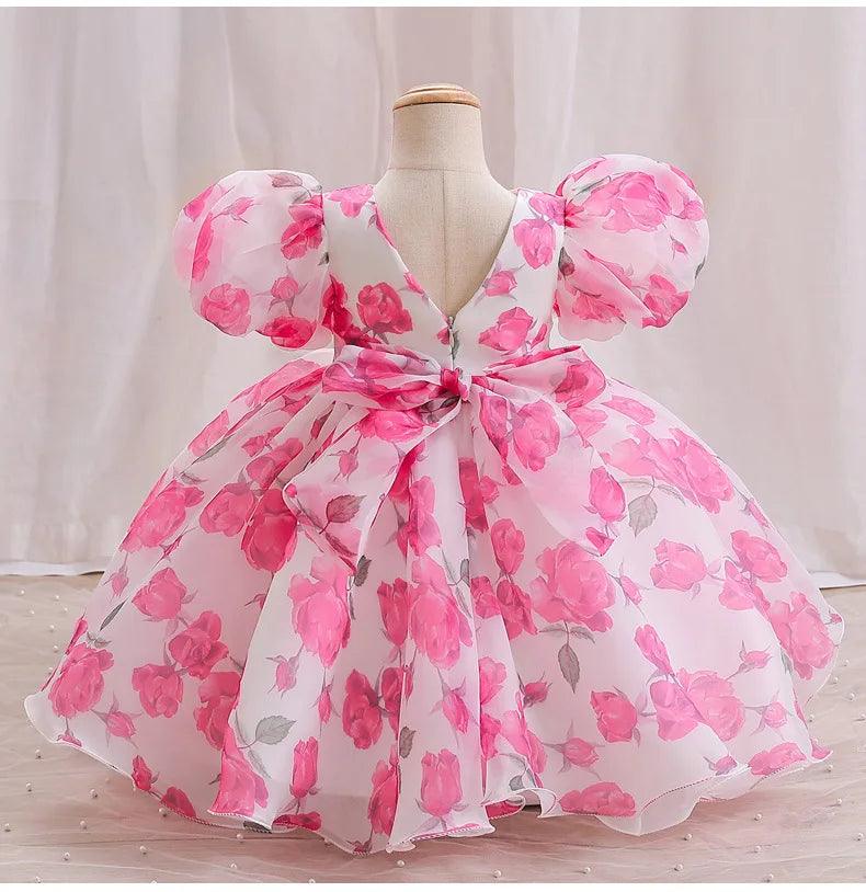 Rosablle Puff Sleeve Floral Dress | Baby Dress For Wedding - i-diya