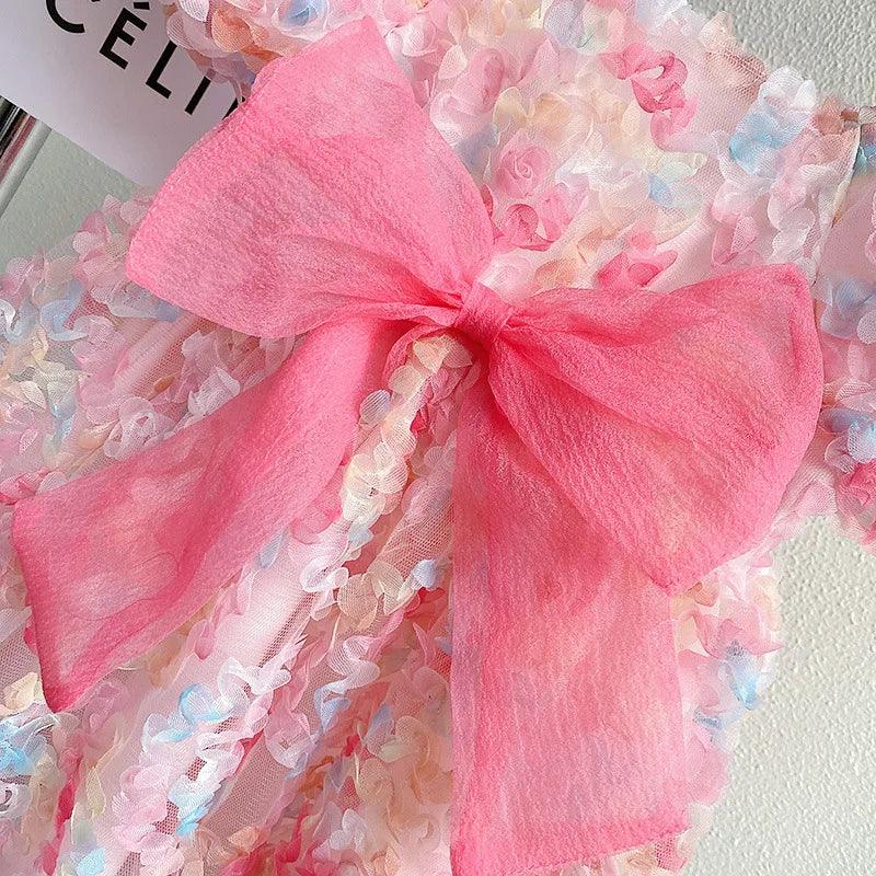 Rosalia Floral Pastel Tulle Dress | Girls Bow Dresses - i-diya